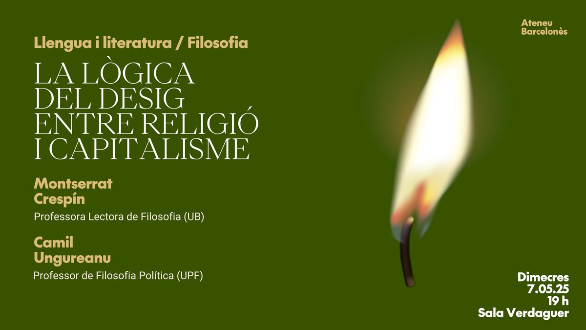 filoateneubcn's tweet photo. 🟢 Aquesta setmana acollim el cicle 'Desitjar, maternar, envellir i esperar' amb les companyes de @LiteAteneuBCN!

📚 Explorarem com diversos escriptors han explorat la sensació generalitzada d’exclusió en una societat dividida i el seu gir cap a l'autoritarisme

✨Us hi esperem! https://t.co/Z7U6UG6raC