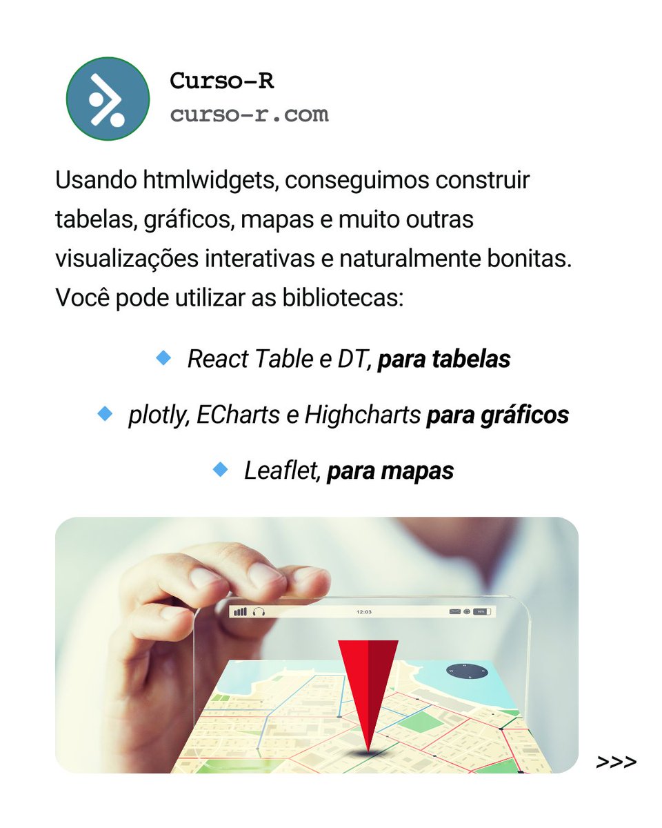 curso_r's tweet image. 📊 Já usou HTMLWidgets no R?
Com poucas linhas, você cria gráficos, tabelas e mapas interativos com plotly, DT, Leaflet e muito mais.
E sim, tudo isso conversa com o Shiny!
👉 curso-r.com/cursos
#RStats #Shiny #HTMLWidgets #DataScience #CursoR #DashboardsEmShiny