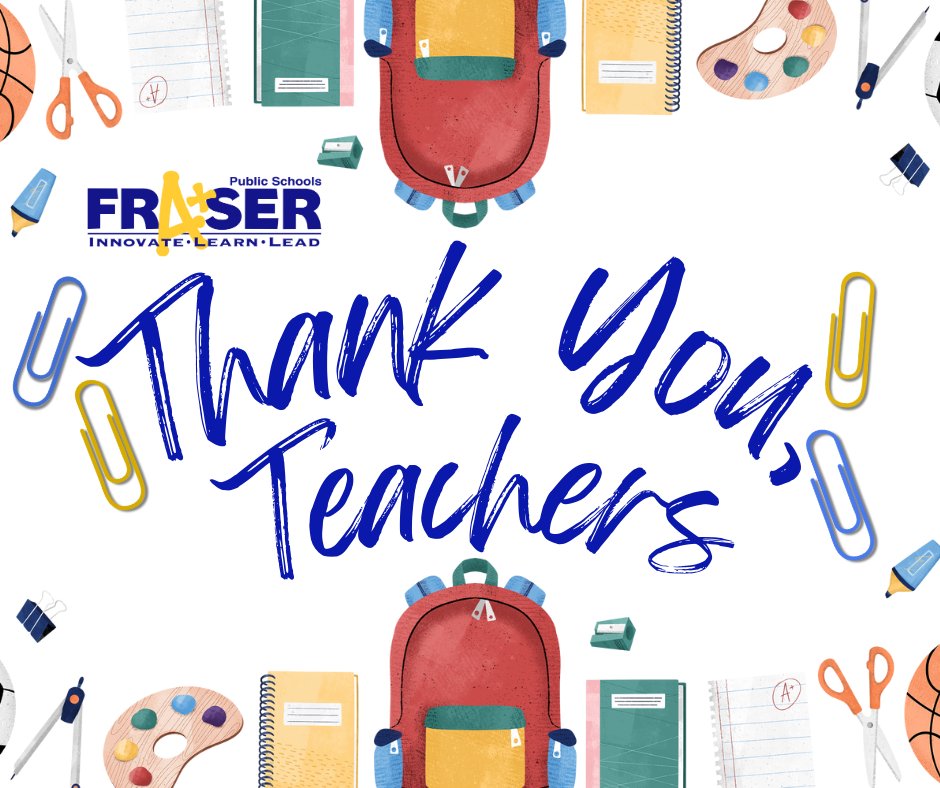 As we celebrate #TeacherAppreciationWeek, we want to say THANK YOU to our amazing teachers! 💙💛
Your passion, care &amp; commitment shape the lives of our students every day - &amp; your voices help shape the future of Fraser Public Schools.
We’re grateful today &amp; always. #FraserFamily