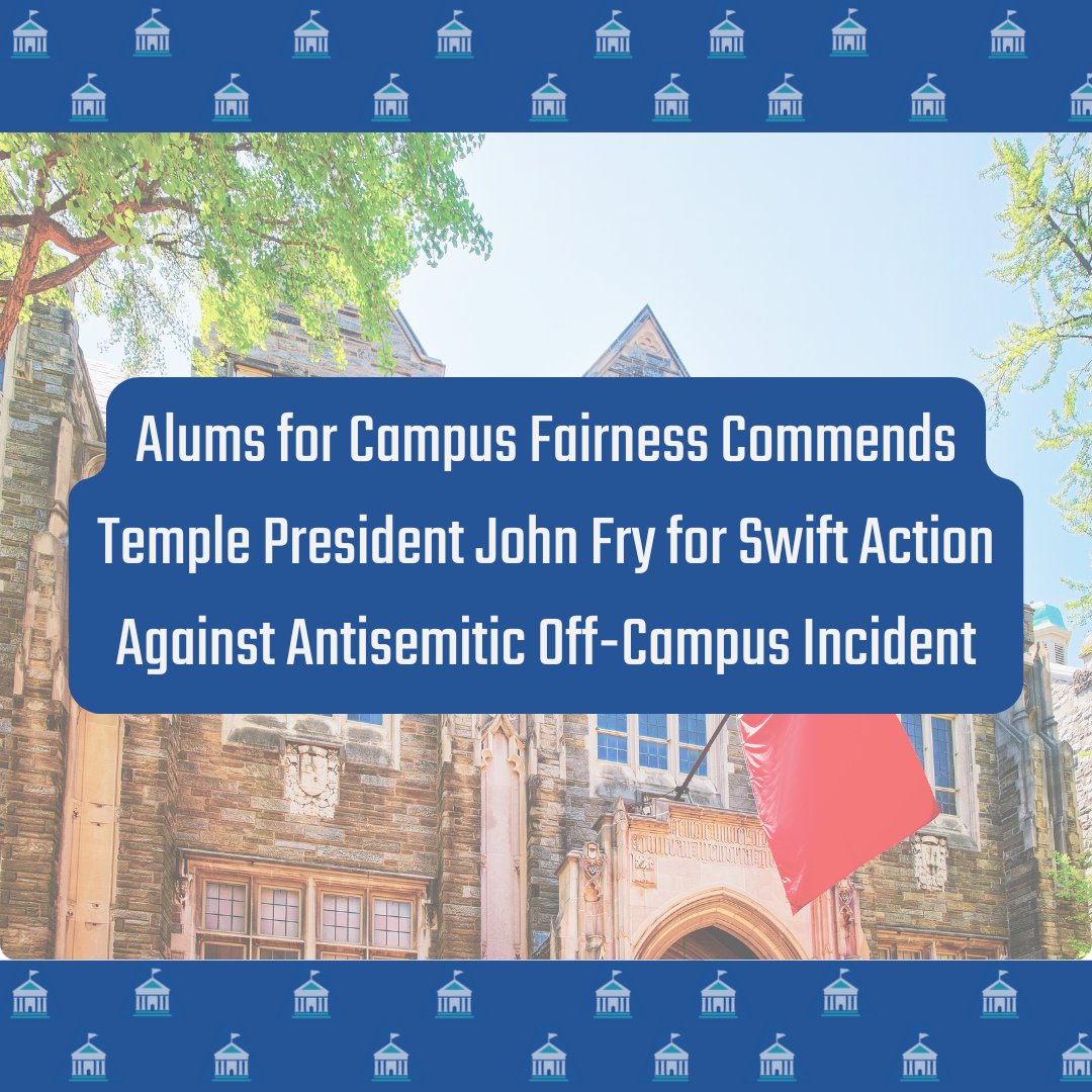 CampusFairness's tweet image. ACF commends @TempleUniv President John Fry for swiftly addressing antisemitism and suspending the student involved. Read our statement here: ow.ly/8kb150VN1Hm