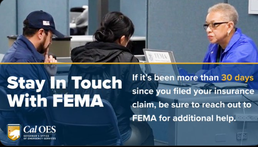 If you have insurance and applied for federal disaster assistance through FEMA, it’s important to keep FEMA updated on the status of your insurance.    
Connect with FEMA   ➡️
ON THE PHONE: 800-621-3362 📷
ONLINE: Disasterassistance.gov 📷