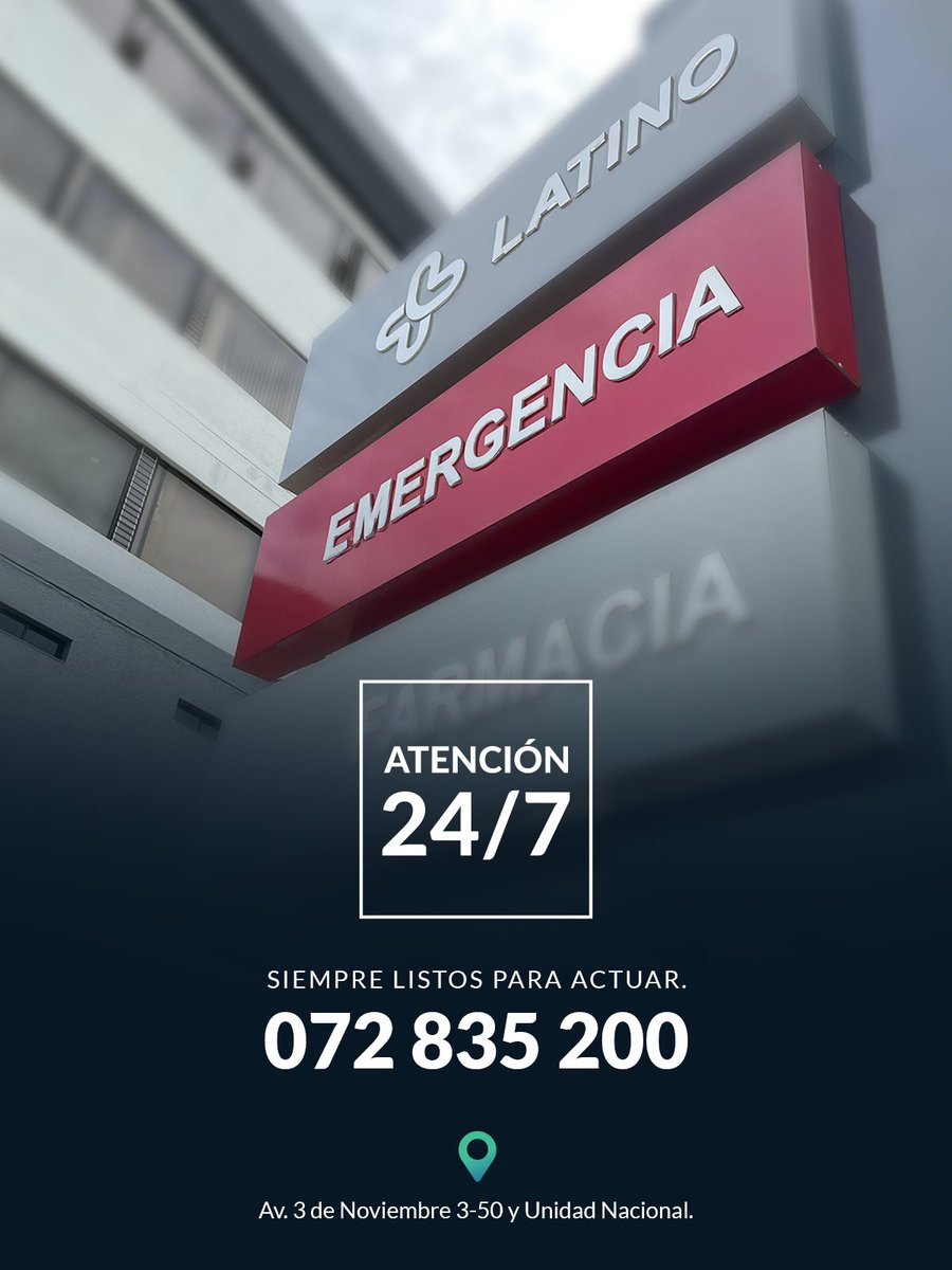 Las Emergencias No Tienen Horario… ¡Nosotros Tampoco! 🚨
Atención 24 HORAS, siempre listos para actuar cuando más lo necesites.
📍 Av. 3 de Noviembre 3-50 y Unidad Nacional.
📞 Contácto emergencia: 🚨 072 835 200