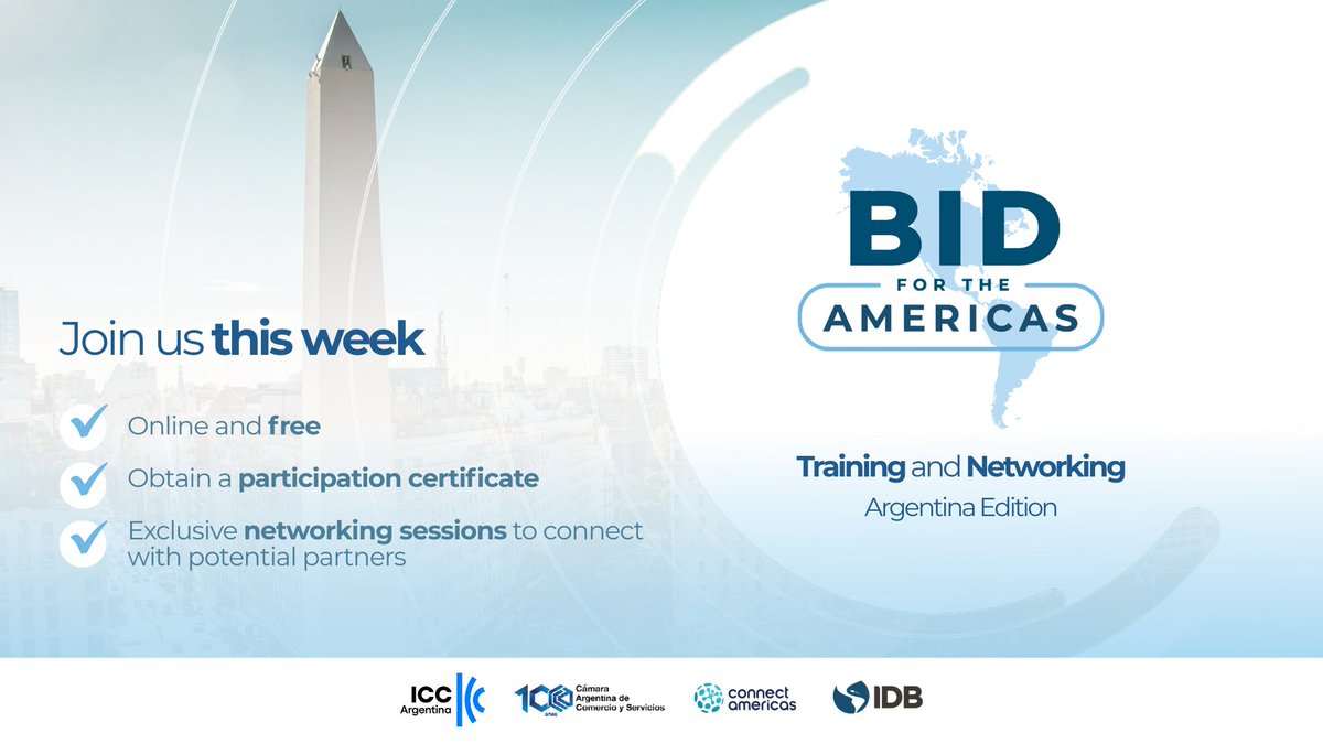 connectamericas's tweet image. 📢 It all begins tomorrow! We’re kicking off the first phase of BID for the Americas: Training & Networking – Argentina Edition, with two full days of expert-led training sessions designed to help companies better understand Argentina’s evolving business landscape.
Topics…