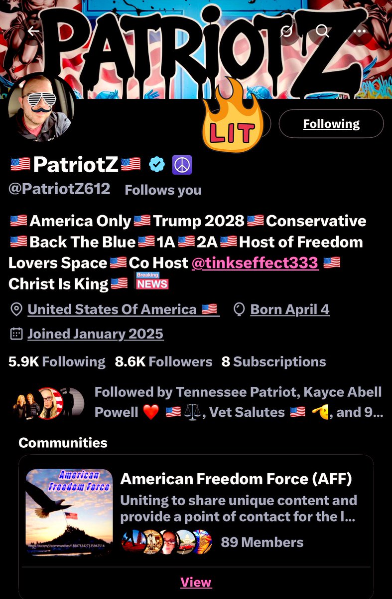 TheUnHeard_One's tweet image. Can we help the AMAZING
🇺🇸Freedom Lovers🇺🇸#SpacesHost @PatriotZ612 hit his goal of getting to 9k followers?
He gives people a place to meet & fellowship…let’s just #Share this & see where it goes! SMASH that Follow button!