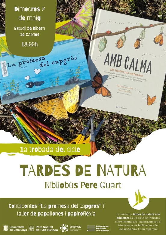 📗 🦋El dimecres 7 de maig el #BibliobúsPereQuart us convida al Contacontes "La promesa del Capgròs" i a un taller de papiroflèxia a Ribera de Cardós.

Aquesta iniciativa s'emmarca en el cicle "Tardes de Natura" que promou el Parc Natural de l'Alt Pirineu.

<a href="/bibliotequescat/">Biblioteques</a>