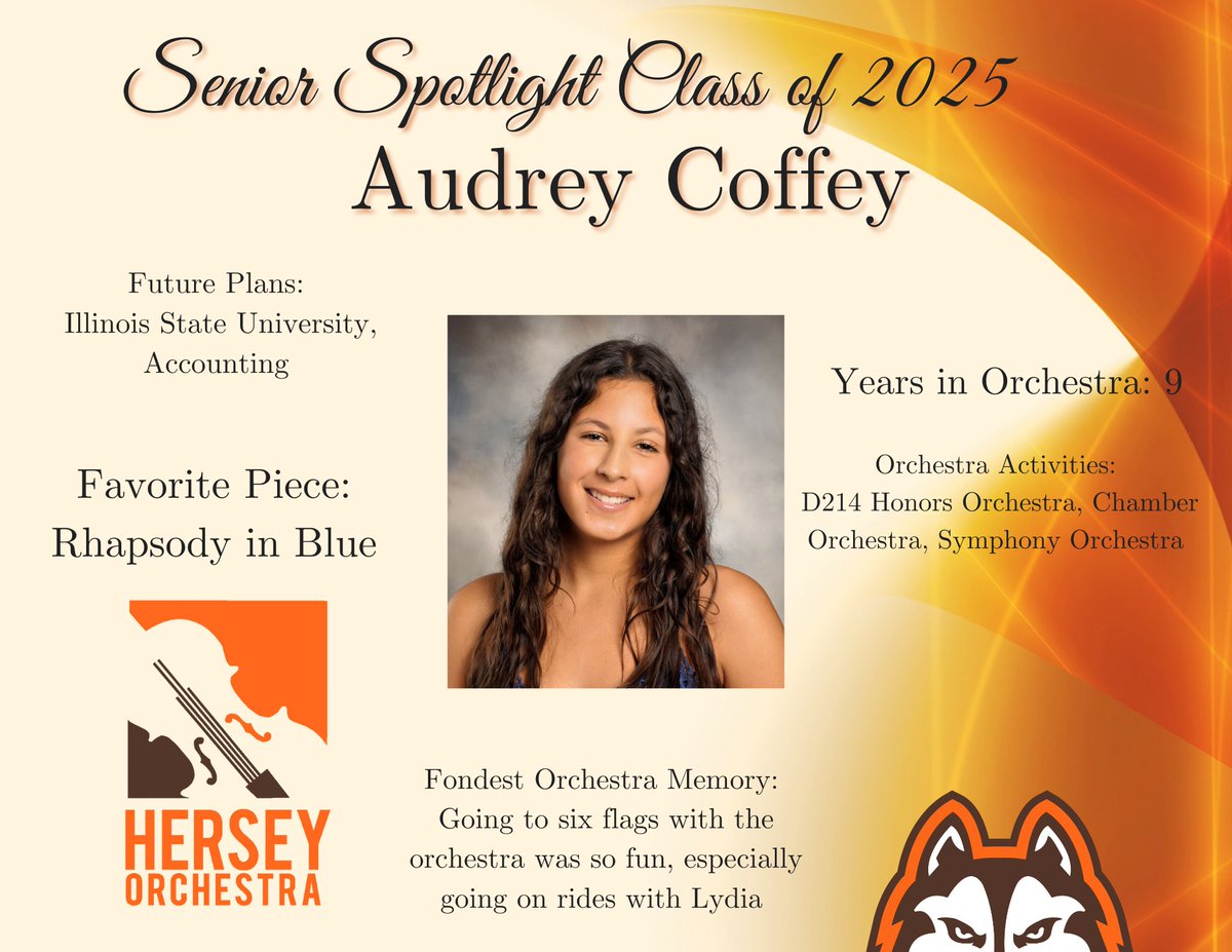 Congratulations to our first 2025 Senior Spotlight: Audrey Coffey! (Senior Violinist) We are so proud of your commitment to the Symphony and Chamber orchestras. We wish you luck for the coming years!