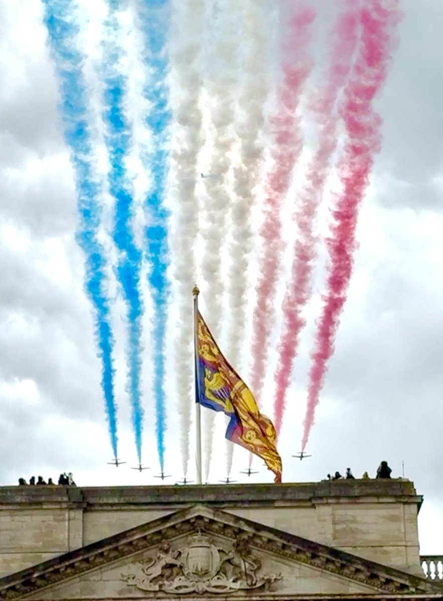 Red Arrows flying over Buckingham Palace on the 80th anniversary of VE Day: Victory in Europe