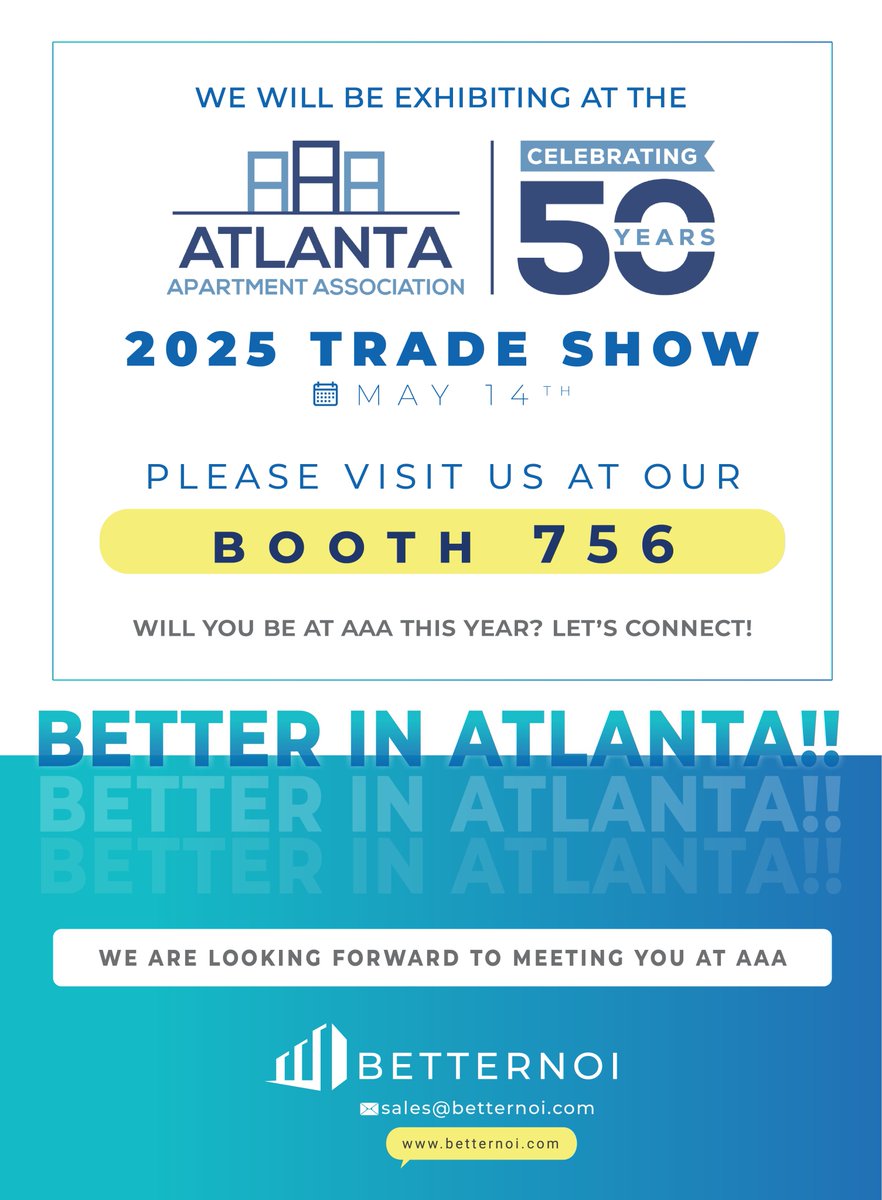 We will be exhibiting at the AAA 2025 Trade Show. Will you be at AAA this year? Let's connect! 

Please visit us at our Booth #756, May 14 | Atlanta, GA
We are looking forward to meeting you at AAA.

Claudia Saillant 
csaillant@betternoi.com
954.547.0339

#BetterNOI #AAATradeShow
