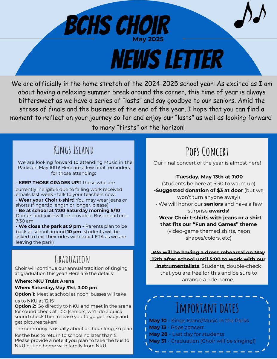 BCHS_Choirs's tweet image. Last BCHS Choir newsletter of the year!