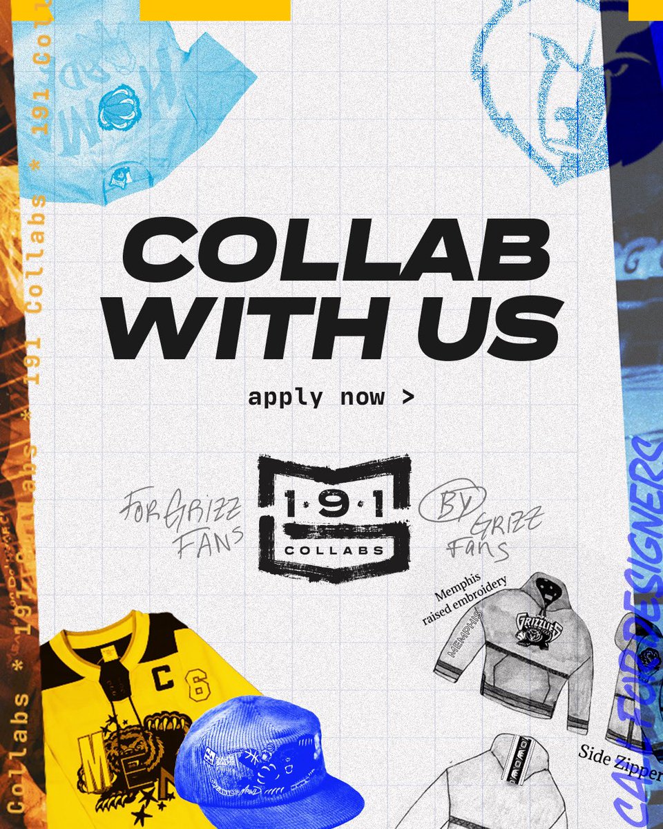 Memphis Grizzlies (@memgrizz) on Twitter photo 𝙁𝙤𝙧 𝙂𝙧𝙞𝙯𝙯 𝙛𝙖𝙣𝙨, 𝙗𝙮 𝙂𝙧𝙞𝙯𝙯 𝙛𝙖𝙣𝙨. 
Collab and create one-of-a-kind Grizz gear with us 🐻👕🧢
Apply now ➡️ bit.ly/4k1M2tI 𝙁𝙤𝙧 𝙂𝙧𝙞𝙯𝙯 𝙛𝙖𝙣𝙨, 𝙗𝙮 𝙂𝙧𝙞𝙯𝙯 𝙛𝙖𝙣𝙨. 
Collab and create one-of-a-kind Grizz gear with us 🐻👕🧢
Apply now ➡️ bit.ly/4k1M2tI