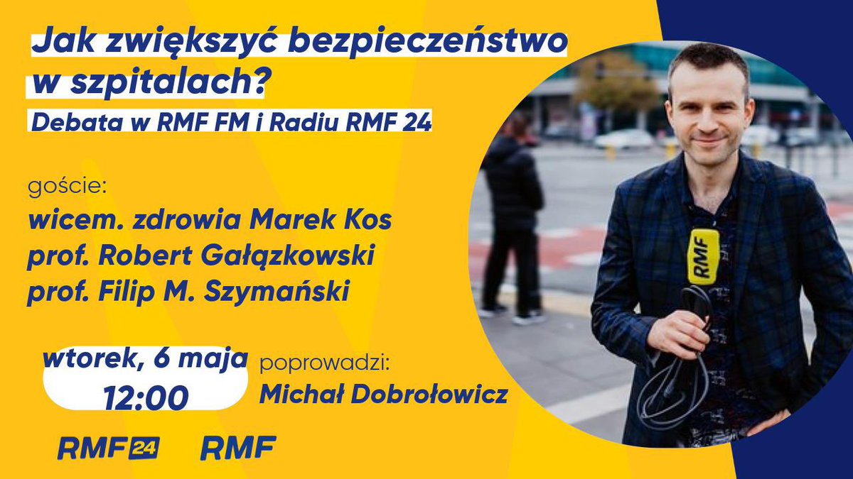 PTChC 🩺 Polish Society of Civilization Diseases (@ptchcpl) on Twitter photo Jak zwiększyć bezpieczeństwo w 🇵🇱 szpitalach ? - debata z udziałem Prof. <a href="/FilipMSzymanski/">Prof. Filip M. Szymanski</a> - zapraszamy już jutro - 6.05.2025 - g. 12:00 live 📻🎙️
<a href="/TwojeZdrowieRMF/">Twoje Zdrowie</a> <a href="/Rozmowa_RMF/">RozmowaRMF</a> <a href="/Radio_RMF24/">Radio RMF24</a> <a href="/MZ_GOV_PL/">Ministerstwo Zdrowia</a> <a href="/PTChCpl/">PTChC 🩺 Polish Society of Civilization Diseases</a> <a href="/WMCM_UKSW/">Faculty of Medicine, Cardinal Wyszynski University</a> <a href="/MDobrolowicz/">Michał Dobrołowicz</a> Jak zwiększyć bezpieczeństwo w 🇵🇱 szpitalach ? - debata z udziałem Prof. <a href="/FilipMSzymanski/">Prof. Filip M. Szymanski</a> - zapraszamy już jutro - 6.05.2025 - g. 12:00 live 📻🎙️
<a href="/TwojeZdrowieRMF/">Twoje Zdrowie</a> <a href="/Rozmowa_RMF/">RozmowaRMF</a> <a href="/Radio_RMF24/">Radio RMF24</a> <a href="/MZ_GOV_PL/">Ministerstwo Zdrowia</a> <a href="/PTChCpl/">PTChC 🩺 Polish Society of Civilization Diseases</a> <a href="/WMCM_UKSW/">Faculty of Medicine, Cardinal Wyszynski University</a> <a href="/MDobrolowicz/">Michał Dobrołowicz</a>