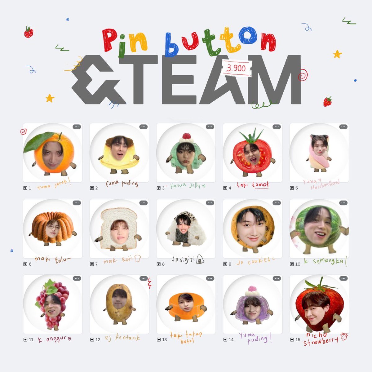 hiro_____8's tweet image. hi! aku mau open PO &amp;amp;team pin button ada yang mau kahh? harga nya 3.900/each yaaa ^_____^ pre order 7 hari!