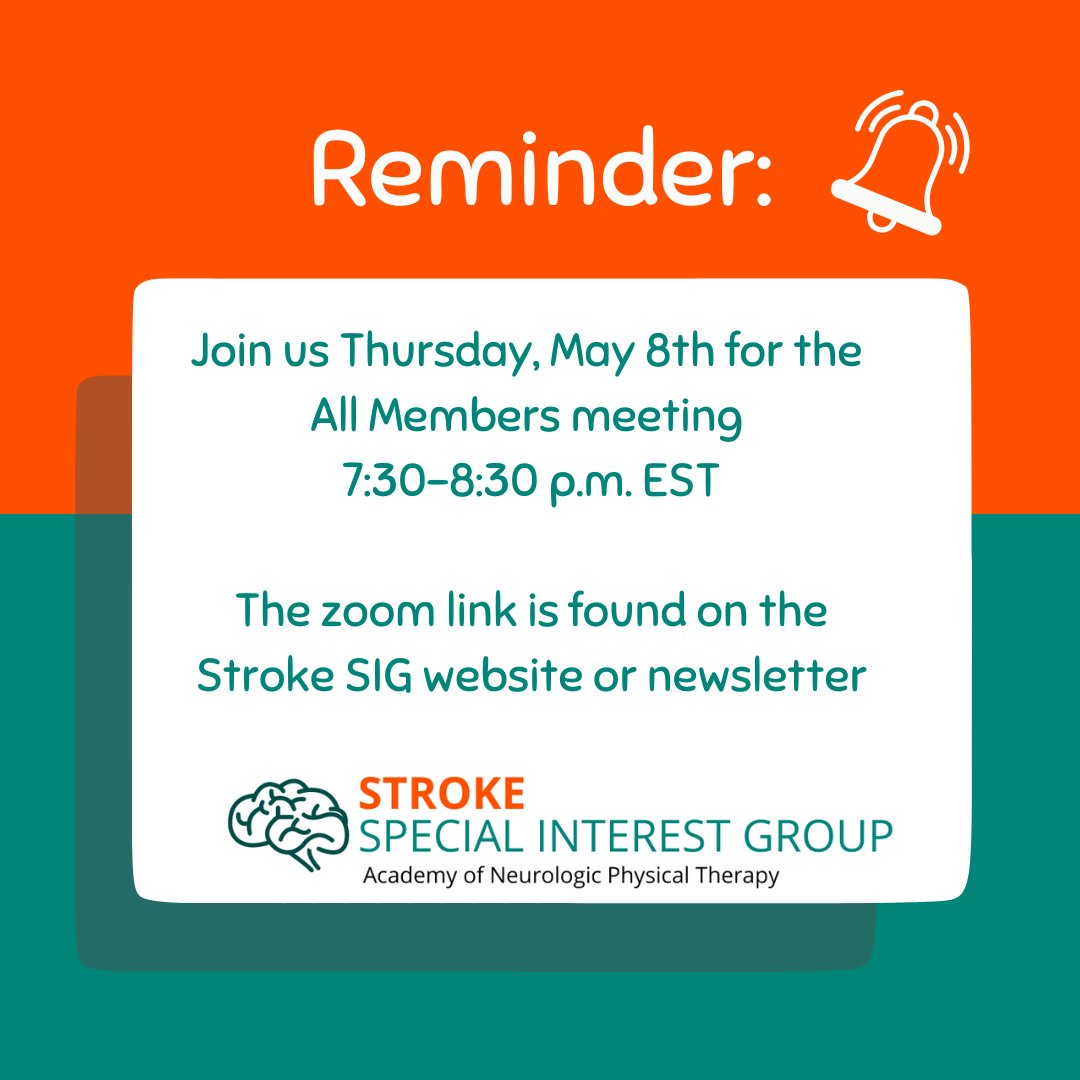Mark your calendars! Next Stroke SIG All Members meeting is this Thursday!
neuropt.org/special.../str…
