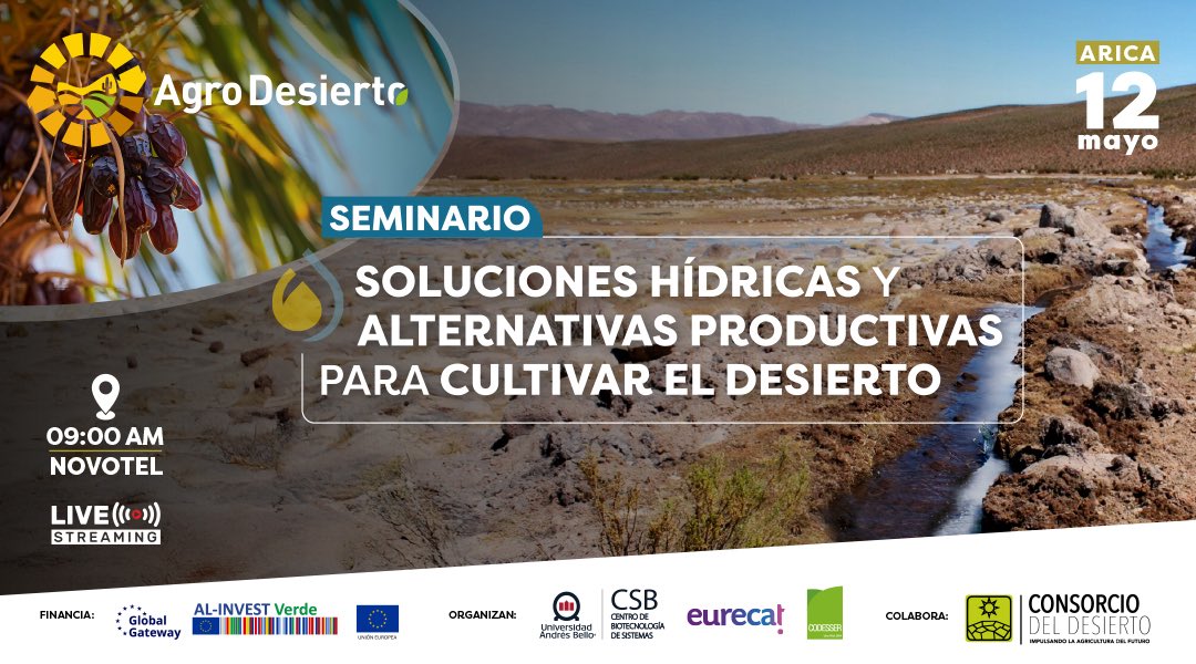 CSB_UNAB's tweet image. 📣 ¡Atención productores, empresas e investigadores de agricultura de zonas áridas!
Participa en forma presencial o en línea:
📆 Lunes 12 de mayo
🕦 9.00 am
📍 Novotel Arica
▶️ YouTube UNABTV
👉🏼 Regístrate y conoce detalles en: bit.ly/3Z0qnds