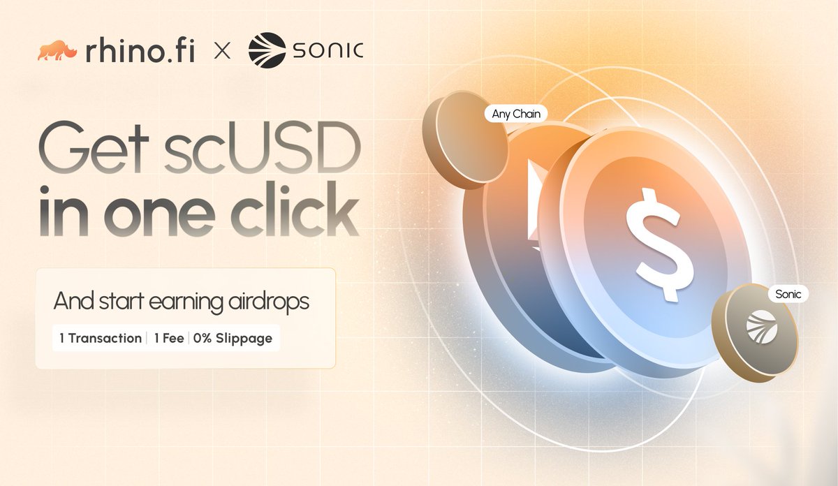 Get to <a href="/SonicLabs/">Sonic</a> in one click.
Bridge &amp; Swap to $scUSD with:

✅ 1 transaction
✅ 1 fee
✅ 0% slippage

Holding $scUSD on Sonic = Sonic points 🪂
Boost your score now: app.rhino.fi/bridge?swap=1&…