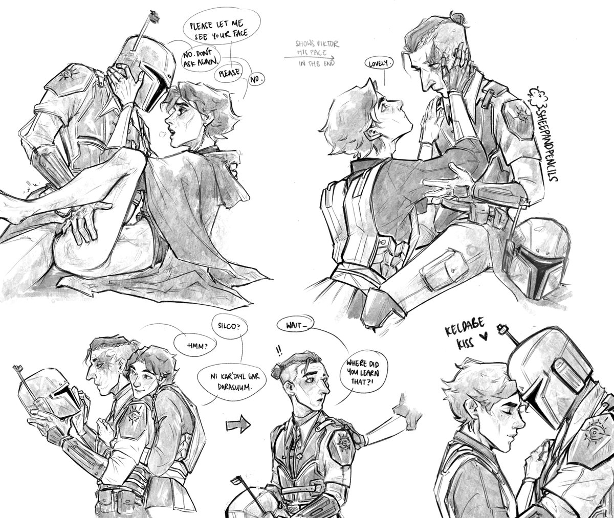 Silvik Mando/Jedi Padawan AU, Part 2. 

===
Ni kar'tayl gar darasuum" = Mando'a for "I love you", lit.: "I know you forever".  

((my childhood was spent obsessed w mandalorians and I regret nothing.))