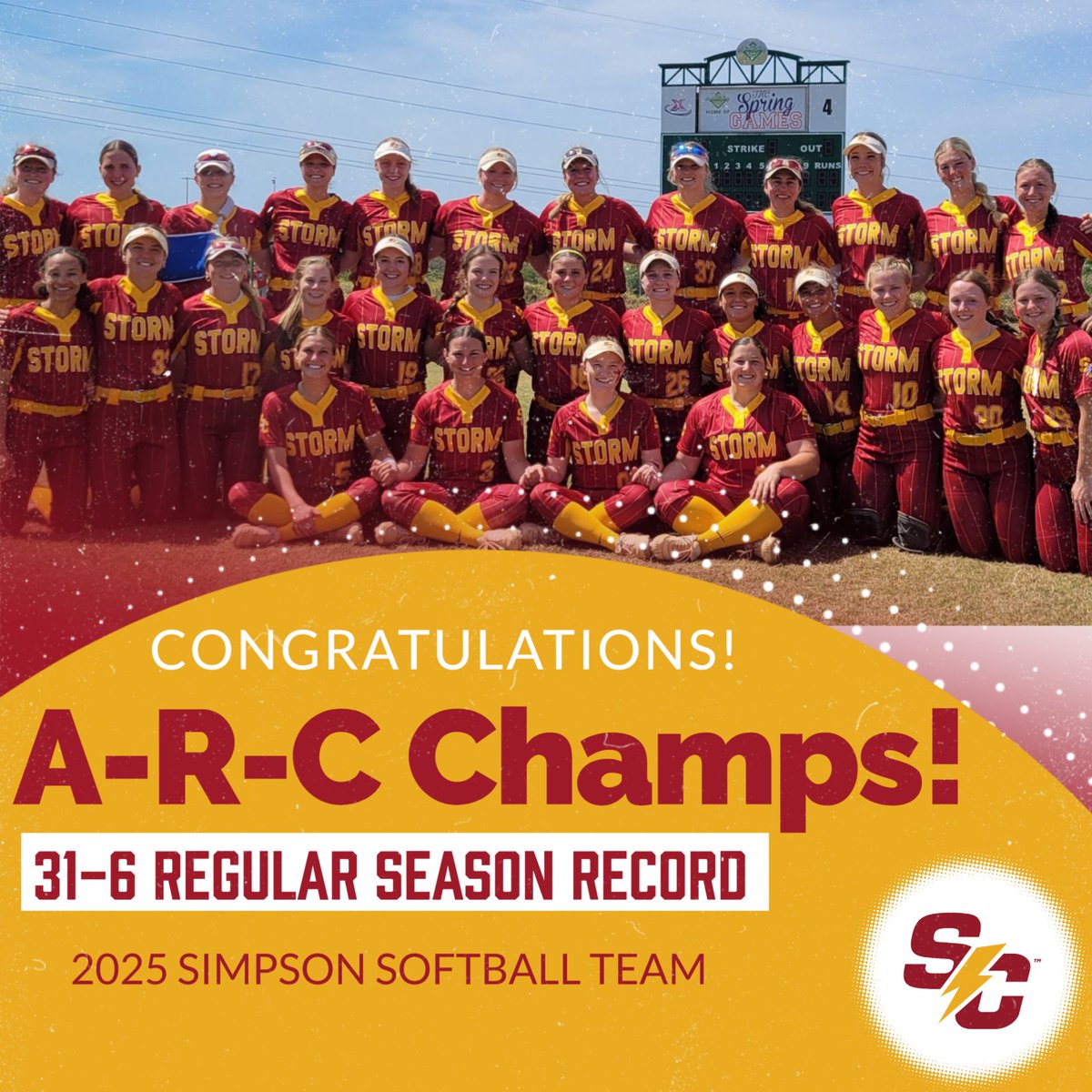 Congratulations!
31-6 Regular Season and A-R-C Champs!
#RollStorm #G2G