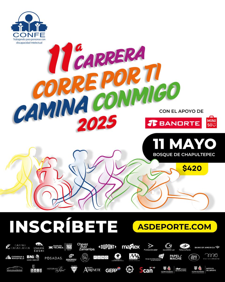 CONFE_ORG's tweet photo. 🏃‍♀️🏃 ¡No te lo pierdas!

🗓️ 11 mayo · Bosque de Chapultepec
5K, 10K o 3K caminata 💙
Por la inclusión, cada paso cuenta.
🔗 Regístrate:
 https://t.co/RN3r71batR...
 https://t.co/0WkpIUyCFK...
🙌 O dona: https://t.co/SMUCnDodvp

#CC2025 #CorrePorTiConmigo #CadaPasoCuenta #PcDI https://t.co/mpmzcD1wAr