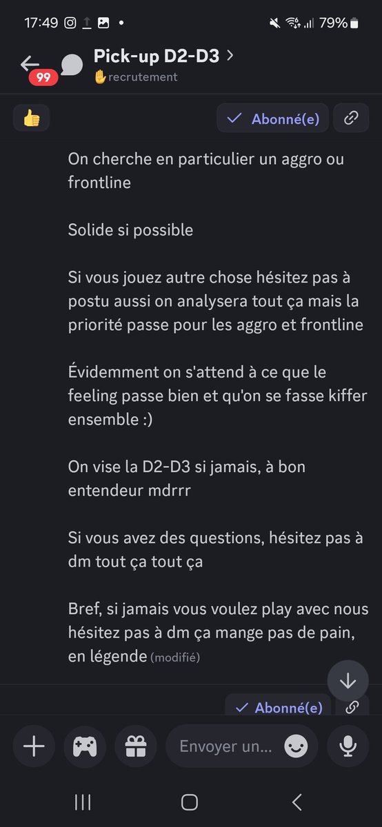 Salut ! 

Notre pick-up New Wave est toujours à la recherche d'un aggro/frontline

Vous avez toutes les infos dans les screens plus bas, l'objectif c'est du D2/D3

Hésitez pas à venir postu on regardera avec attention avec <a href="/LeTails00/">Mr.Cat</a> et Kiretsu

Les RT sont les bienvenus :))