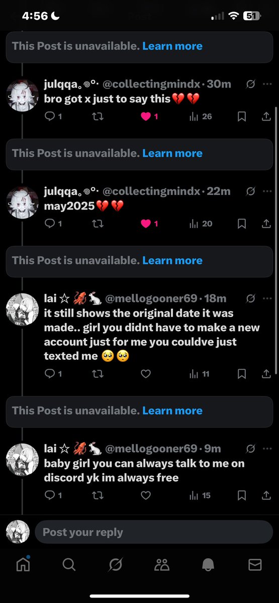 girl got backed up into a corner so she had to delete her replies