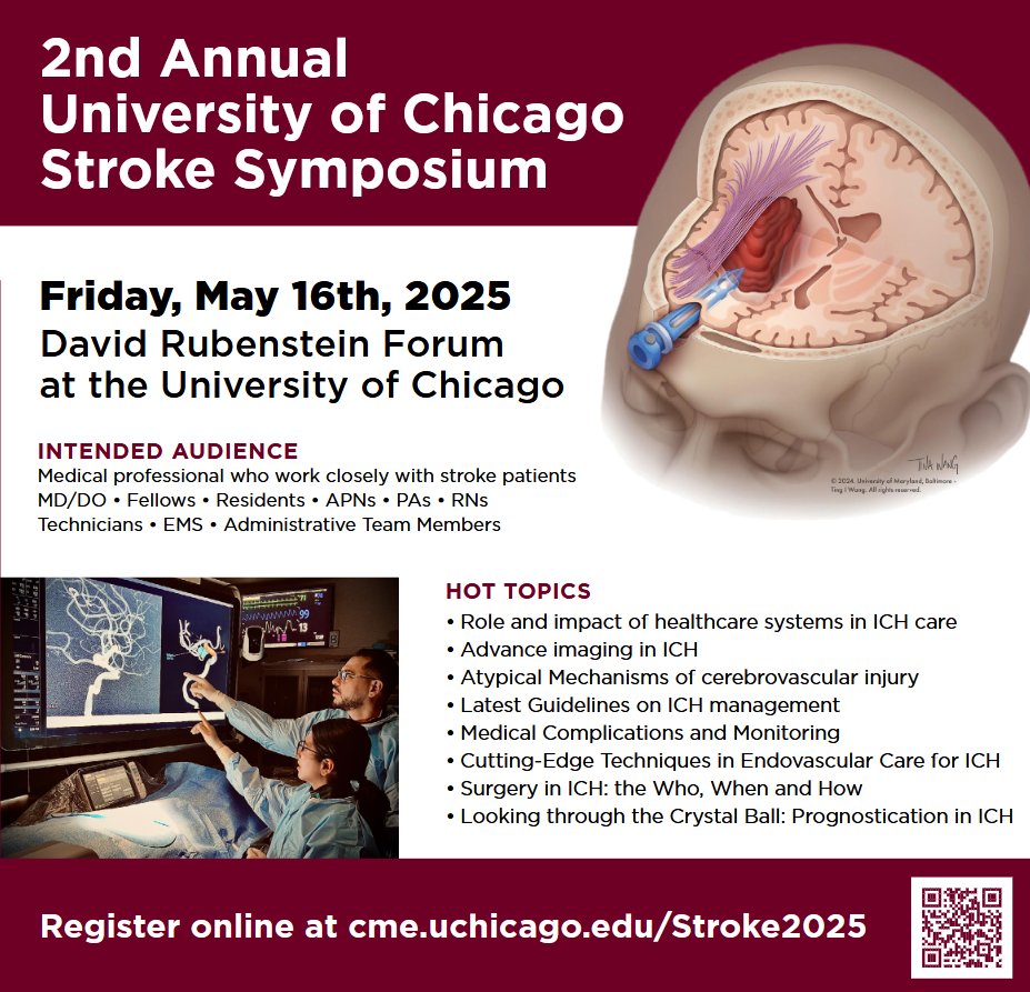 UChicago CME (@uchicagocme) on Twitter photo How can we improve Stroke care?
Tackle this question and other hot topics at the UChicago Stroke Symposium! We’re just days away from diving into advanced imaging, the latest ICH management guidelines, and more.
Don't Miss Out: cme.uchicago.edu/Stroke2025
<a href="/UChicago_Neuro/">UChicagoNeuro</a> #CME How can we improve Stroke care?
Tackle this question and other hot topics at the UChicago Stroke Symposium! We’re just days away from diving into advanced imaging, the latest ICH management guidelines, and more.
Don't Miss Out: cme.uchicago.edu/Stroke2025
<a href="/UChicago_Neuro/">UChicagoNeuro</a> #CME