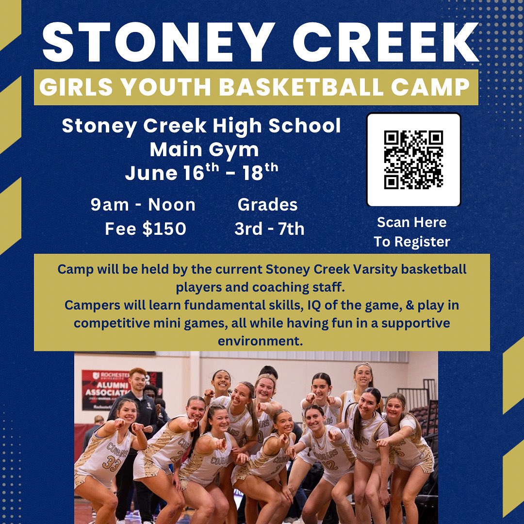 StoneyCreekGBB (@stoneycreekwbb) on Twitter photo Attention all girls grades 3-7 we are excited to announce our annual Summer Camp! Come hang out with us June 16-18th and have! #Sisterhood #WeAreSC <a href="/coach_lumbo/">Coach Lumbo</a> <a href="/BK2THEFULLEST/">Brandon Karas</a> <a href="/joeytocco3/">Joey Tocco</a> <a href="/Devbuckets/">Devin Goodwyn</a> <a href="/CoachKluzak/">Jason Kluzak</a> <a href="/StoneyCreek_AD/">Stoney Creek AD</a> <a href="/MichHSBball/">Mich HS Bball</a> Attention all girls grades 3-7 we are excited to announce our annual Summer Camp! Come hang out with us June 16-18th and have! #Sisterhood #WeAreSC <a href="/coach_lumbo/">Coach Lumbo</a> <a href="/BK2THEFULLEST/">Brandon Karas</a> <a href="/joeytocco3/">Joey Tocco</a> <a href="/Devbuckets/">Devin Goodwyn</a> <a href="/CoachKluzak/">Jason Kluzak</a> <a href="/StoneyCreek_AD/">Stoney Creek AD</a> <a href="/MichHSBball/">Mich HS Bball</a>