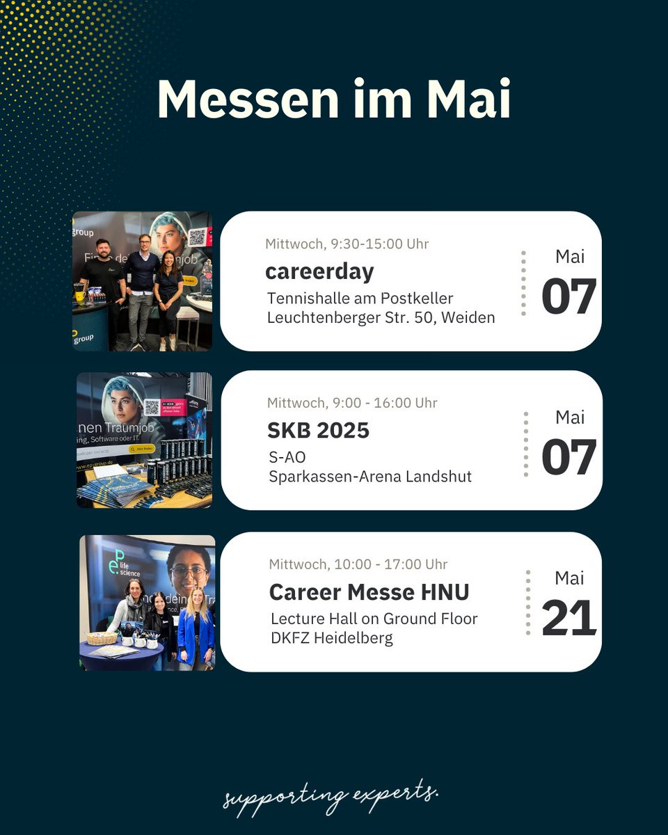 epgroupOfficial's tweet photo. Während andere in den Mai tanzen, tanzt ep direkt in die Messe-Saison! 🕺🎉
Freu dich auf drei spannende Events – unsere ep'ler sind für dich in Amberg-Weiden, Landshut und Heidelberg vor Ort und freuen sich schon darauf, dich persönlich kennenzulernen. https://t.co/LtM3RJJy8B