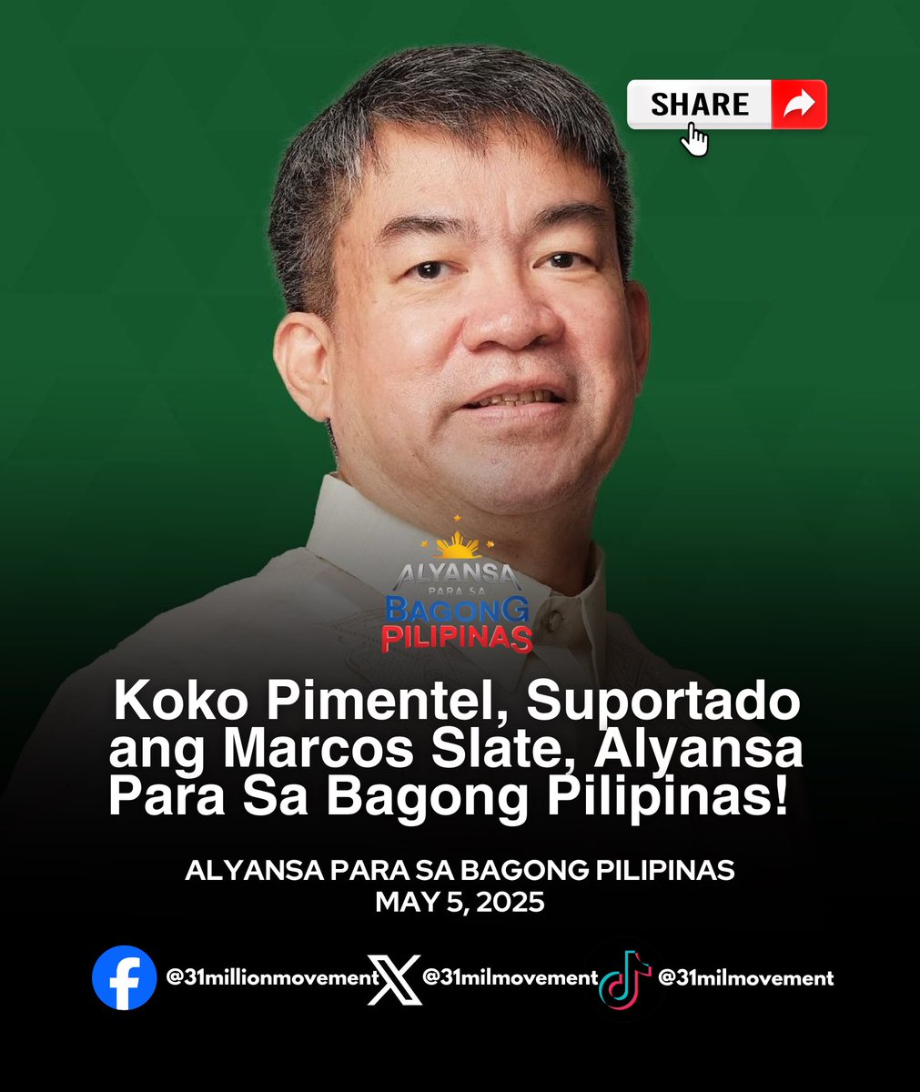 Senate Minority Leader Koko Pimentel, na ngayon ay tumatakbo bilang kinatawan ng 1st District ng Marikina, ay opisyal nang nag-endorso sa buong senatorial slate ng Marcos-backed Alyansa Para sa Bagong Pilipinas para sa 2025 midterm elections.

Ayon kay Pimentel, mahalagang