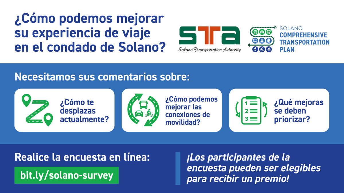 Capitol Corridor (@capitolcorridor) on Twitter photo ๐๐ฒ๐ Solano County is planning for the future of transportationโand we want your input!
๐ฌ Take the <a href="/STA_Solano/">Solano Transportation Authority</a> CTP Survey and help guide the future of walking, biking, transit, and driving in Solano!
๐ zurl.co/154H6 ๐๐ฒ๐ Solano County is planning for the future of transportationโand we want your input!
๐ฌ Take the <a href="/STA_Solano/">Solano Transportation Authority</a> CTP Survey and help guide the future of walking, biking, transit, and driving in Solano!
๐ zurl.co/154H6