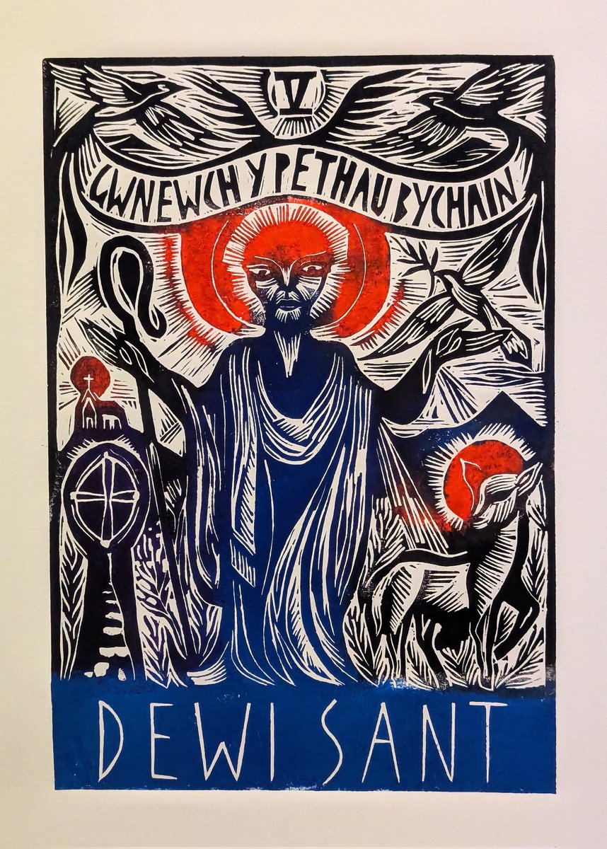 Dewi Sant
Linocut 25cm x 20cm 

Gwnewch y pethau bychain!

cottageindustrycymru.com/shop/p/1le27wx…