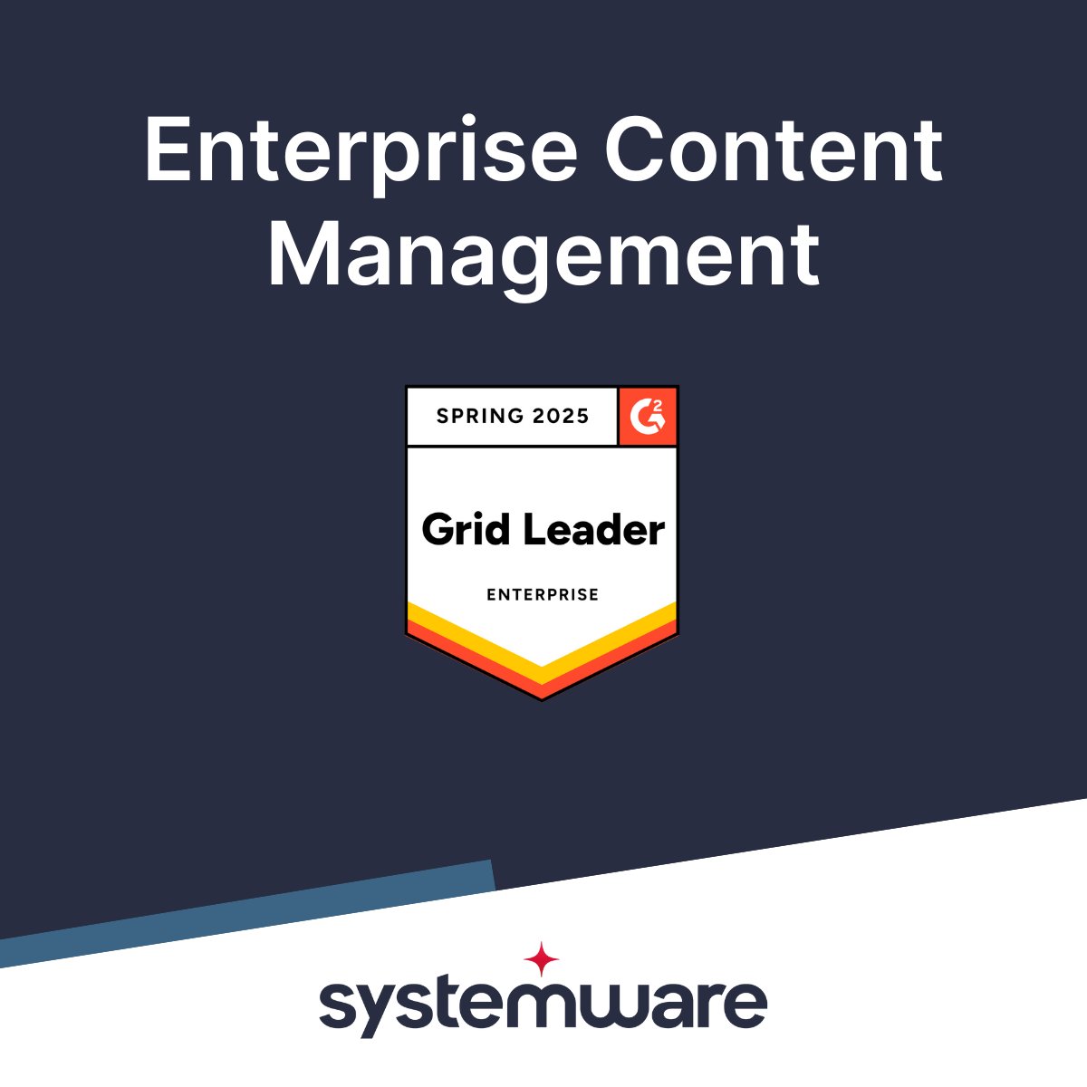 Systemware's tweet image. We’re proud to share that Systemware has been named a G2 Grid Leader in Enterprise Content Management for Spring 2025!

This recognition reflects the voices of the people who matter most—our customers.