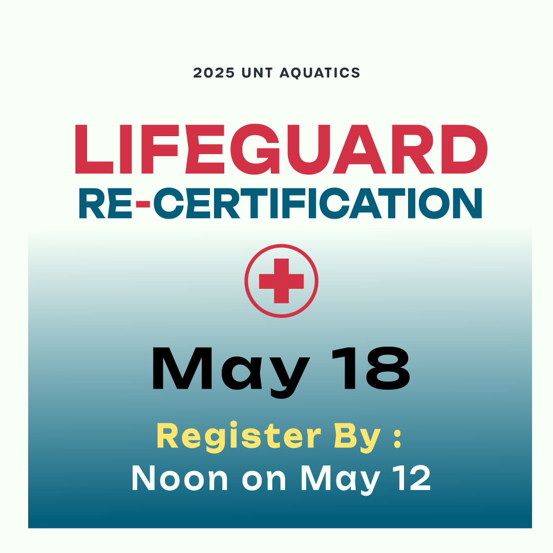 🌊🏊‍♂️ Boost your lifesaving skills with lifeguard recertification! Update your rescue techniques and emergency response knowledge. Enroll now! 💪
#UNT #UNTrecsports #SafetyFirst #LifesavingSkills #StayCertified