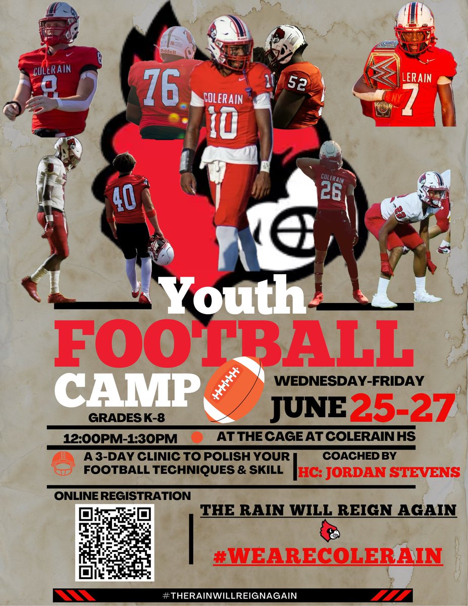 COME ALL K-8th Graders! Youth Football Camp! Special guests from College and NFL players and coaches! Grow and learn techniques to take your game to the next level! #TheRainWillReignAgain 

Link : events.hometownticketing.com/boxoffice/nwls…