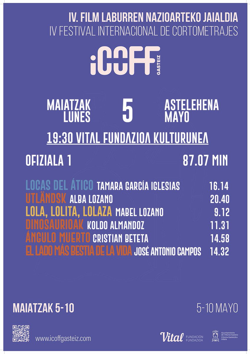 Gaurko egitaraua: 19:30etan Vital Fundazioa Kulturunean.
Saioaren ostean solasaldia izango dugu.
Beraz, ez galdu!🎬
———
Os recordamos la programación de hoy día 5 de mayo a las 19:30 en Vital Fundazioa Kulturunea.
Después de la sesión tendremos coloquio
¡No os lo perdáis!🎬