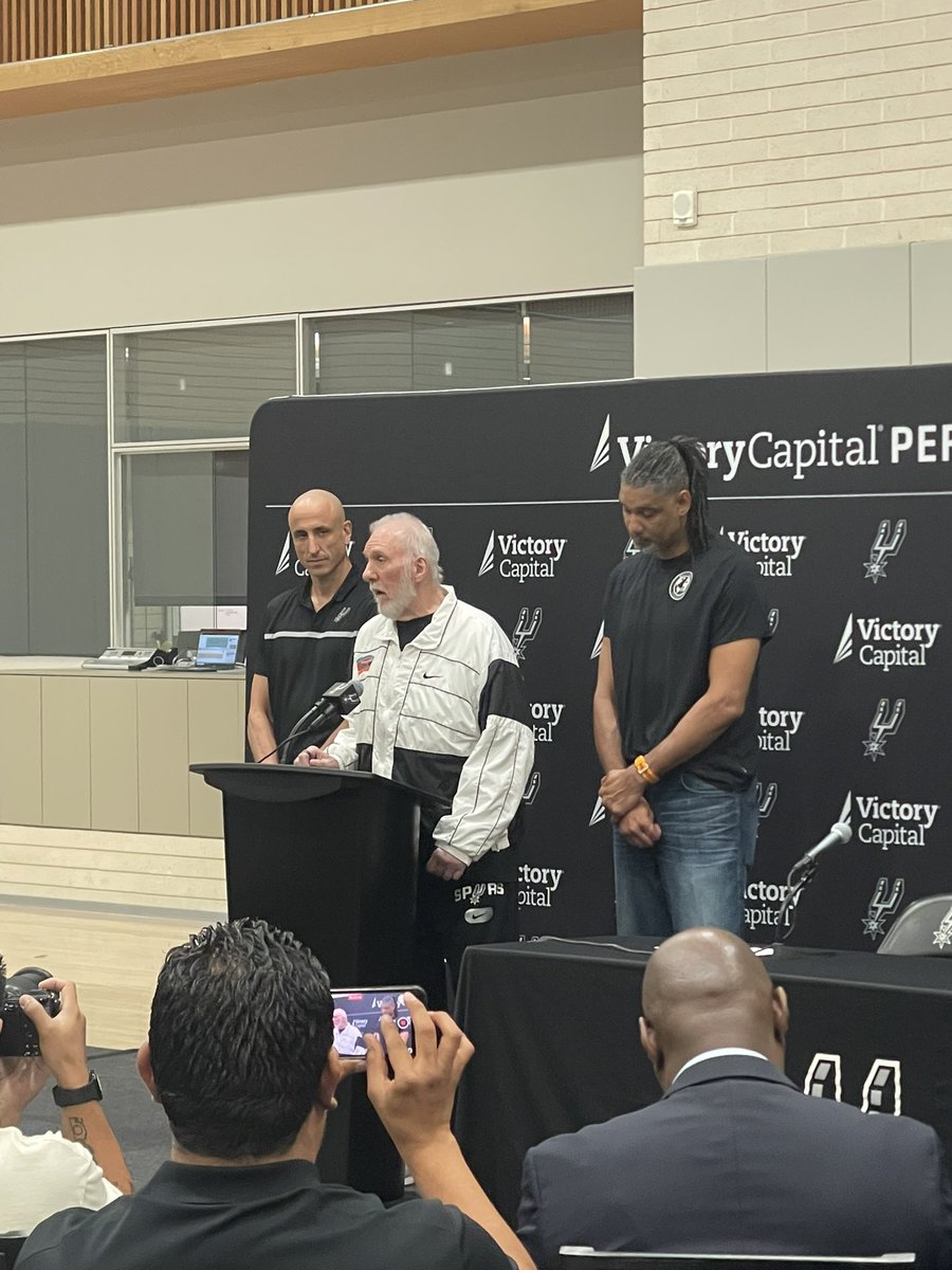 Pop addressing the media with Manu and Tim by his side. <a href="/ksatnews/">KSAT 12</a> <a href="/KsatSportsNow/">KSAT 12 Sports</a>