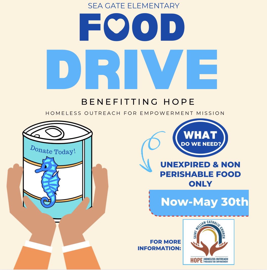 Donate to our Food Drive!🩵<a href="/SeaGateES/">Sea Gate Elementary</a>