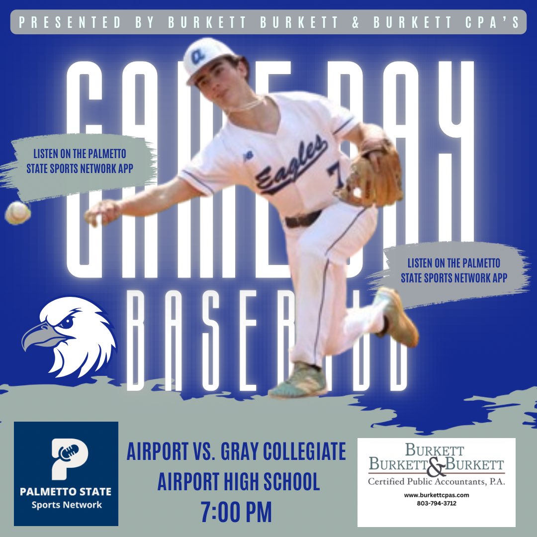 Airport and Gray Collegiate meet for the 3rd time this year, this time in the opening game of the playoffs.

You can listen to the live broadcast with the Voice of the Airport Eagles Steve Knight and Ben Barrs on network1sports.com/station/pssn2 or via the Palmetto State Sports Network