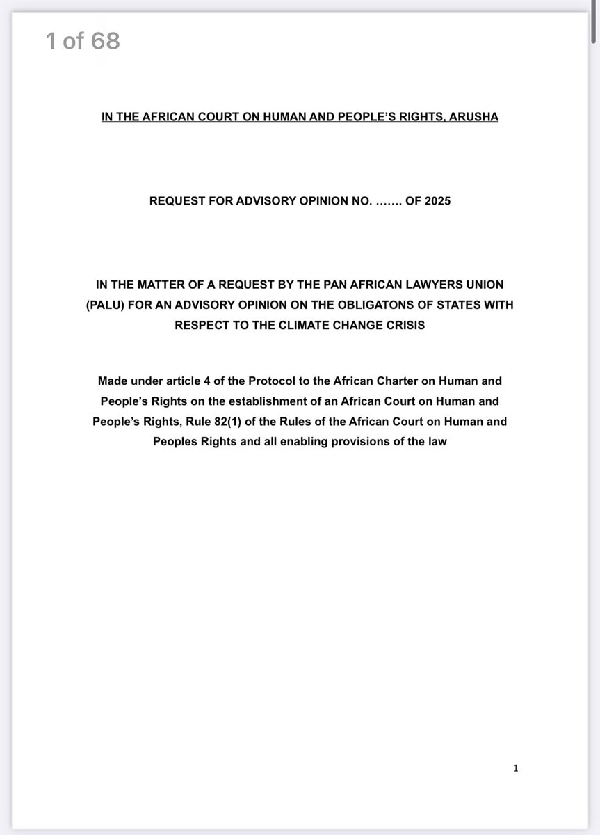 HowardMwesigwa's tweet image. 📢 Climate Litigation Update | Advancing Climate Justice in Africa🍀🌍⚖️✊🏾

A bold coalition of African civil society organizations has submitted a historic petition to the African Court on Human and Peoples’ Rights, seeking an advisory opinion on the human rights obligations of…