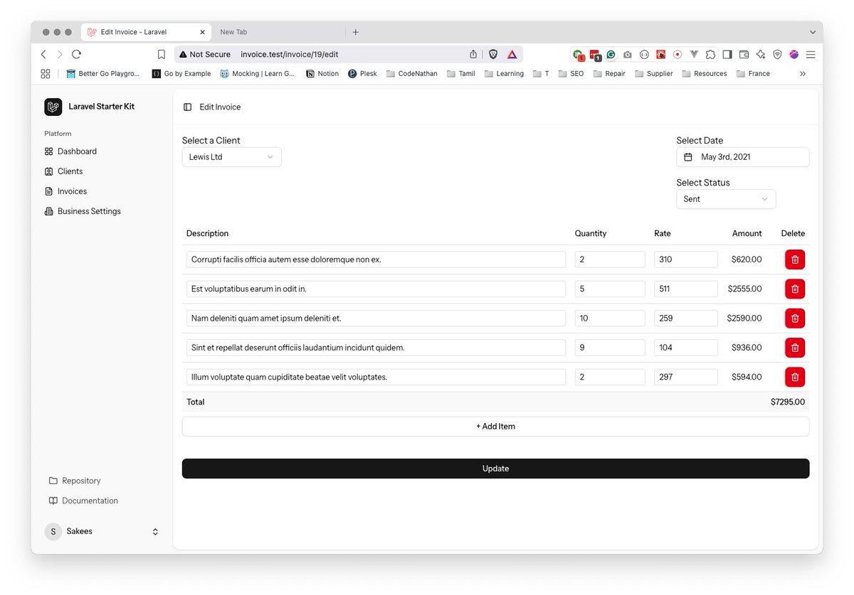 _codenathan's tweet image. Building an invoicing system in #laravel using the react starter kit 🔥🔥 Will be releasing the source code soon...