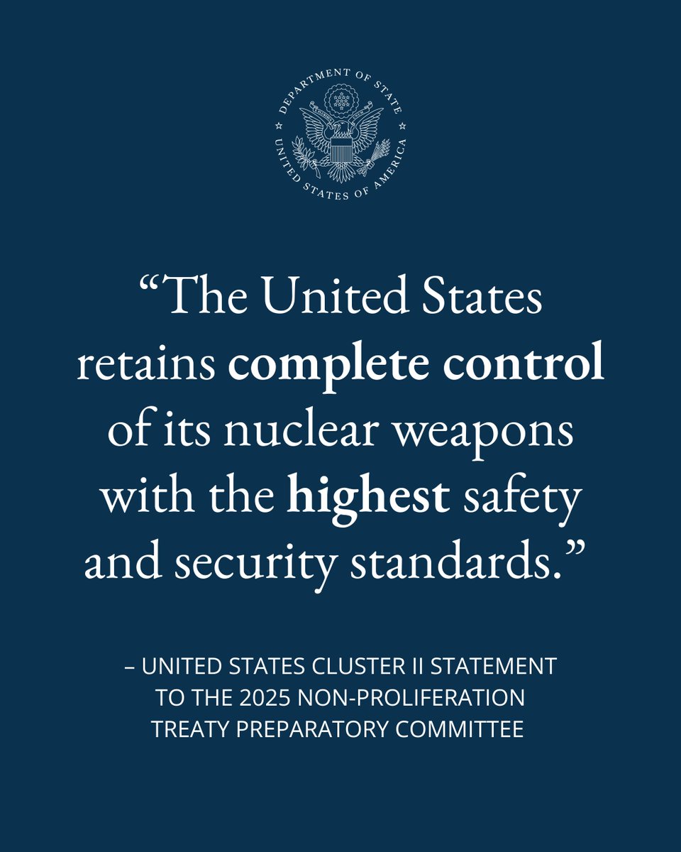ISN Deputy Assistant Secretary Gonzalo Suarez calls upon states to uphold their nonproliferation obligations. Read our #NPTPrepCom cluster II statement here: state.gov/2025-preparato…