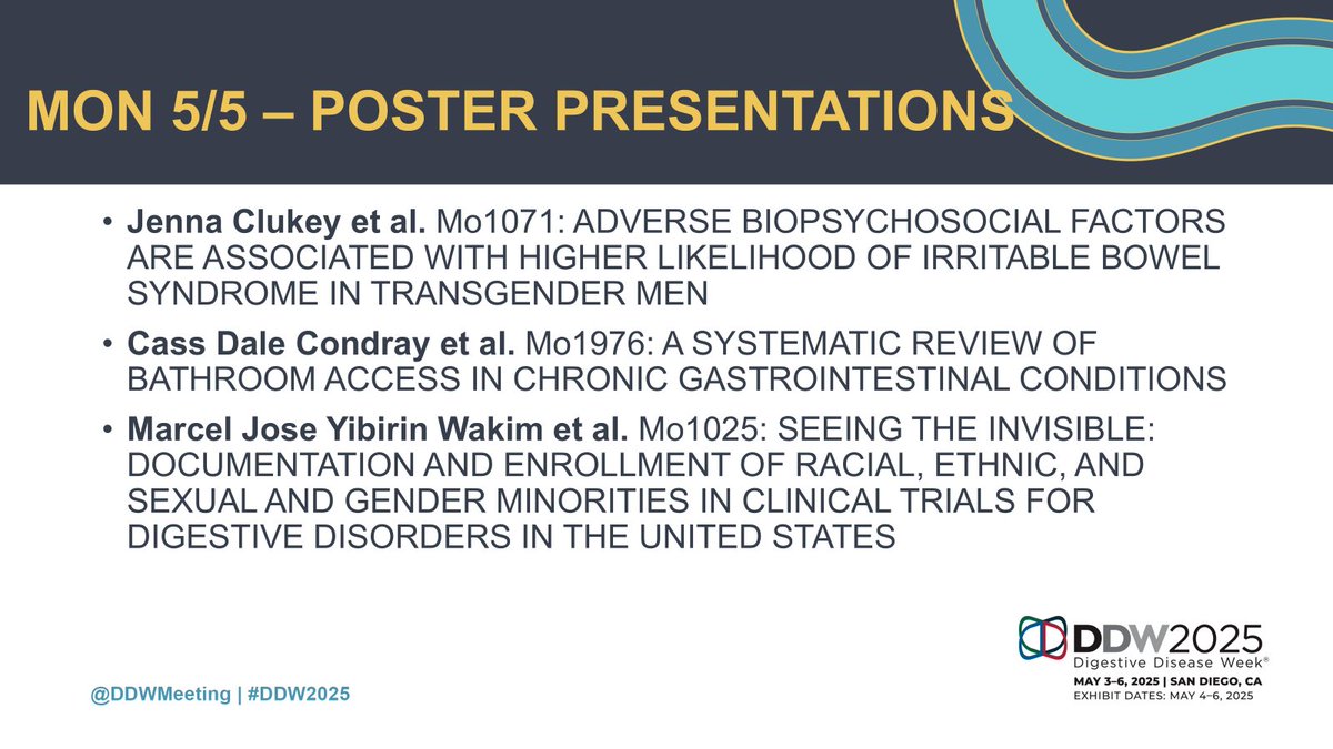 Rainbows in Gastro (@rainbowingastro) on Twitter photo It's day 3⃣ of <a href="/DDWMeeting/">Digestive Disease Week</a> and the 🏳️⚧️🏳️🌈#LGBTQIA study is still going STRONG!
Check out these 🔥poster presentations today!
#GITwitter #LiverTwitter #RIG It's day 3⃣ of <a href="/DDWMeeting/">Digestive Disease Week</a> and the 🏳️⚧️🏳️🌈#LGBTQIA study is still going STRONG!
Check out these 🔥poster presentations today!
#GITwitter #LiverTwitter #RIG