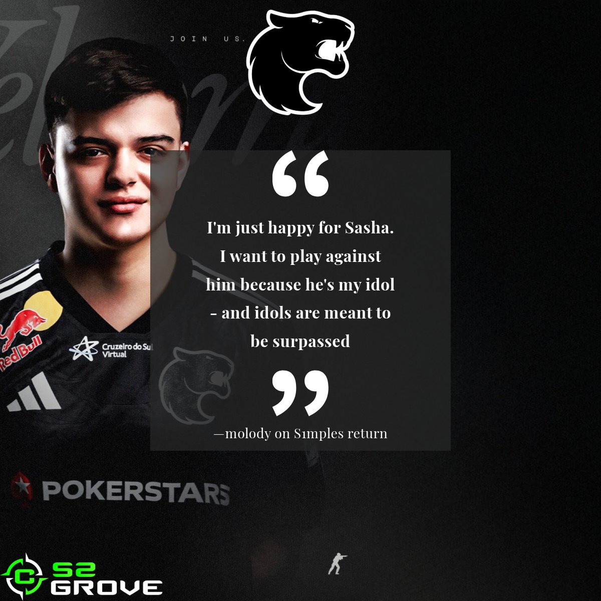 CS2Grove's tweet photo. molodoy want's to play against his idol S1mple and is happy the GOAT is back on the server!

(Source @raiz_news) https://t.co/j9f5QEsVED