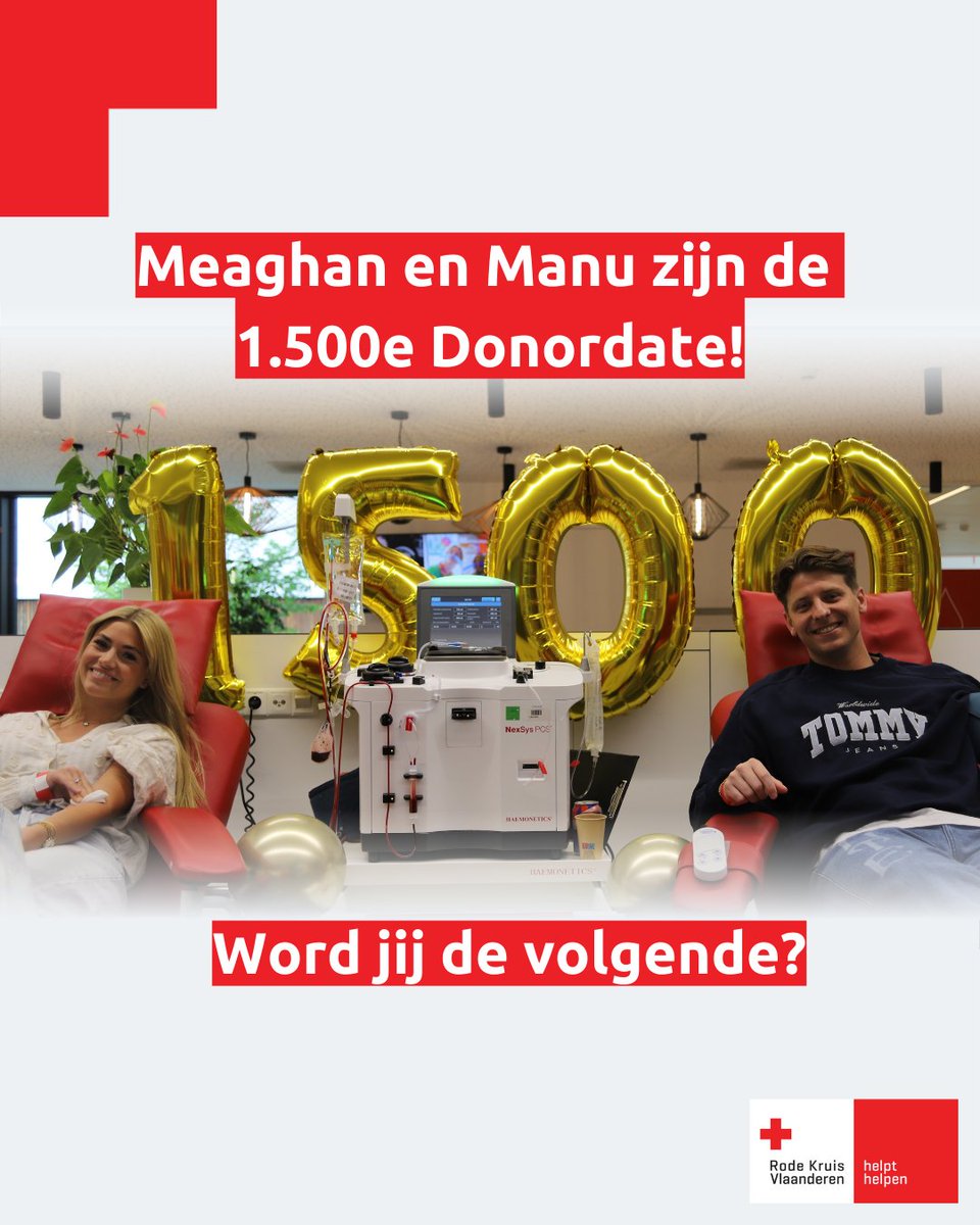 Vandaag vieren we onze 1.500e Donordate van 2025, met niemand minder dan DJ-koppel Meaghan en Manu uit het programma Huis Gemaakt! Beiden doneerden voor het eerst plasma. Doe nog tot en met 30 juni mee via rodekruis.be/donordate

#samendoneren #donordate #rodekruisvlaanderen