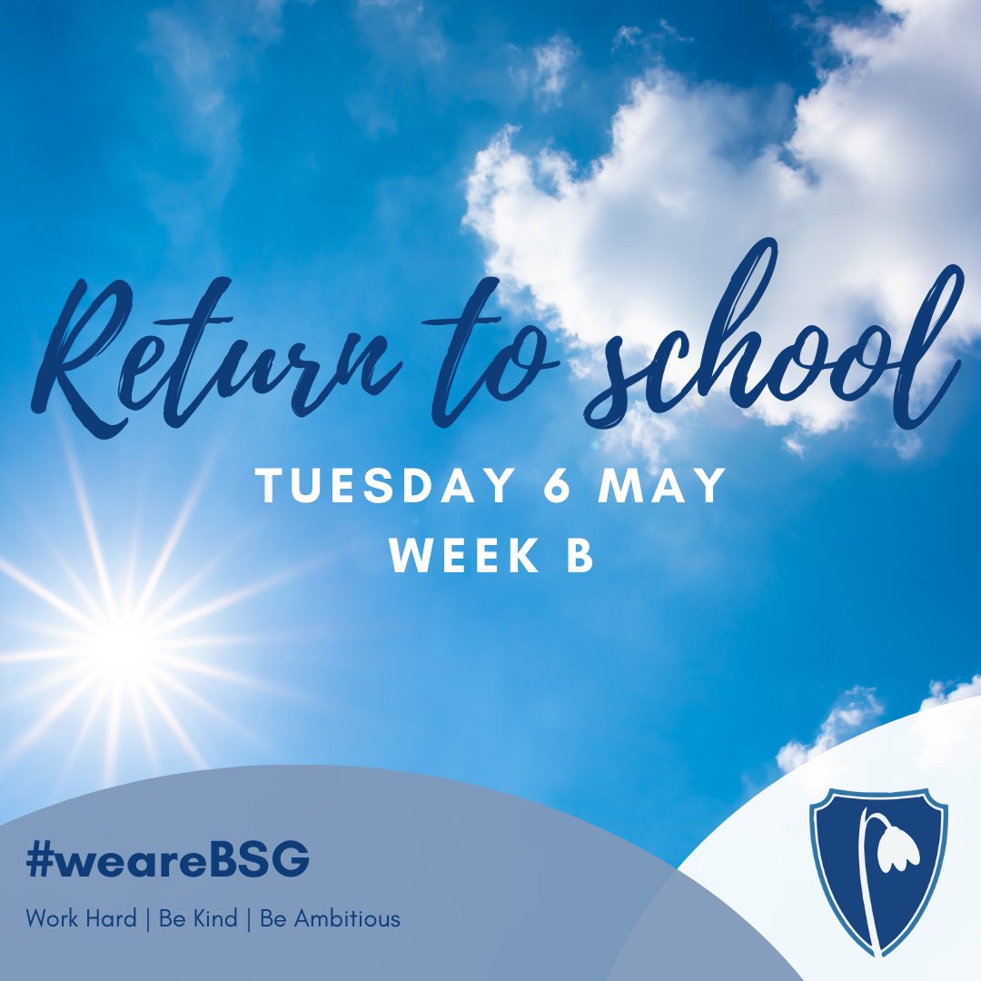 We hope our school community has enjoyed the bank holiday weekend. We’re back tomorrow to timetable week B.
#weareBSG #workhard #bekind #beambitious