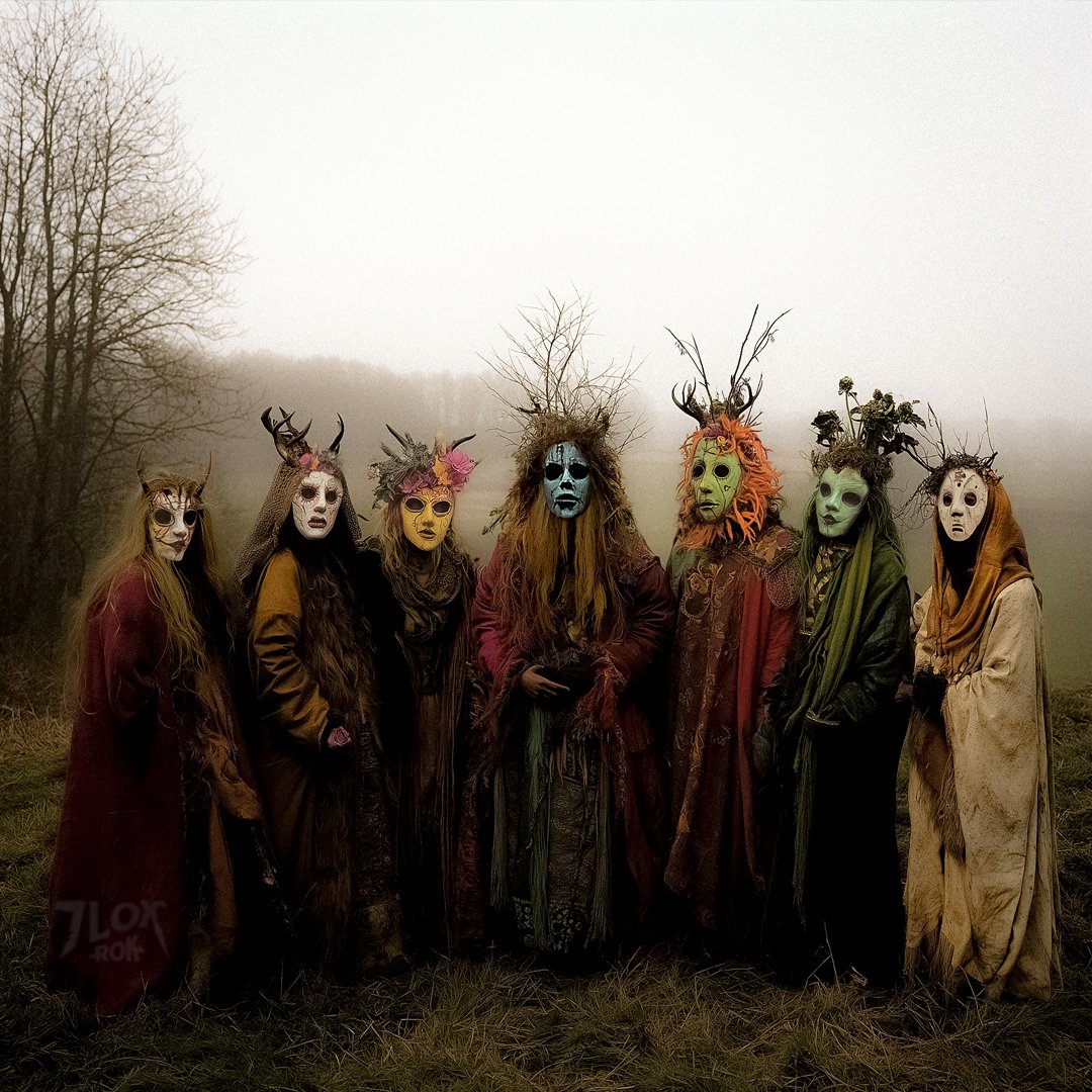 We gathered in the early mist on Beltane morning, masked in bone, branch, and bloom... dark echoes of fertility and renewal. Silent rituals honoured life through shadow, embracing decay and growth. Amid misty fields, we welcomed abundance born from darkness. #7LoxRok #Beltane