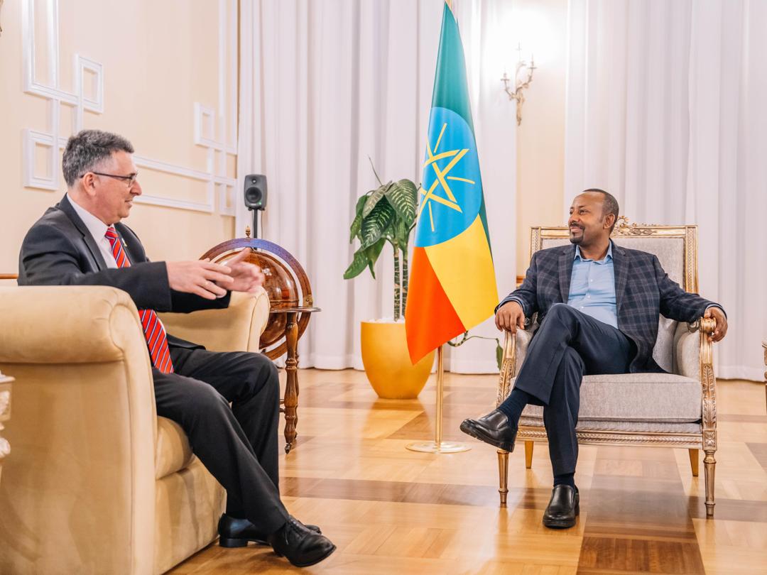 AbiyAhmedAli's tweet photo. Had productive discussions today on Ethio-Israeli relations with Israeli Minister of Foreign Affairs, Gideon Sa’a @gidonsaar during his visit to Ethiopia. Our two nations continue to share a long-standing relationship grounded in historical roots and ancient connections. Today, our partnership spans economic, political, diplomatic, and social spheres, among many others.
