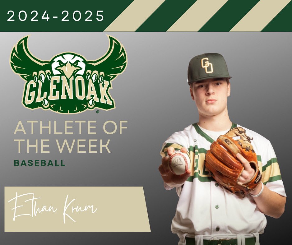 🦅 Introducing our male athlete of the week, Ethan Krum! 

Ethan helped the team go 3-0 last week with two wins against Green and one against Marlington. In those three games, Ethan was 6-9 with a double, a run scored, and an RBI. 

Great work, Ethan!