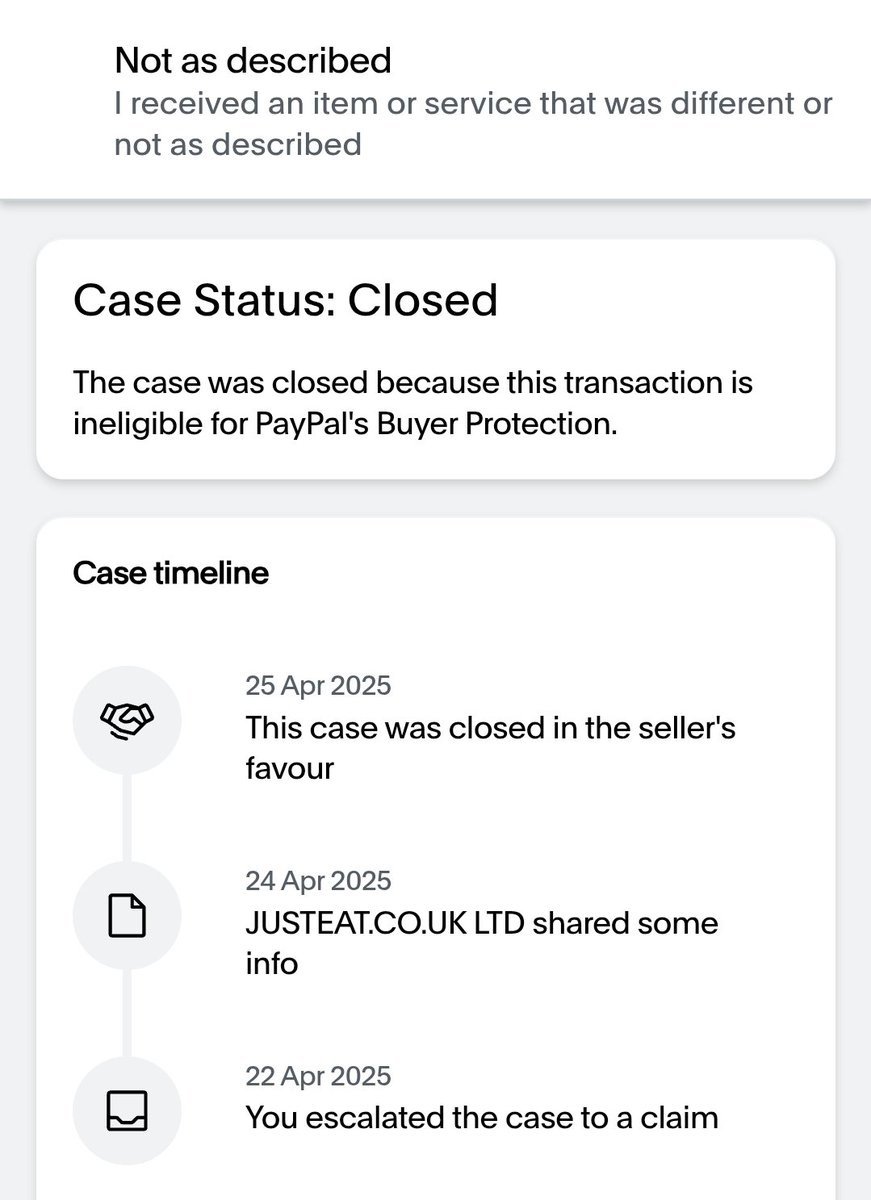NickFishpool's tweet image. Can't believe that @JustEatUK can get away with delivering the wrong food order and @AskPayPal ruled in their favour and close the case.

Be wary folks when thinking of using these two services.