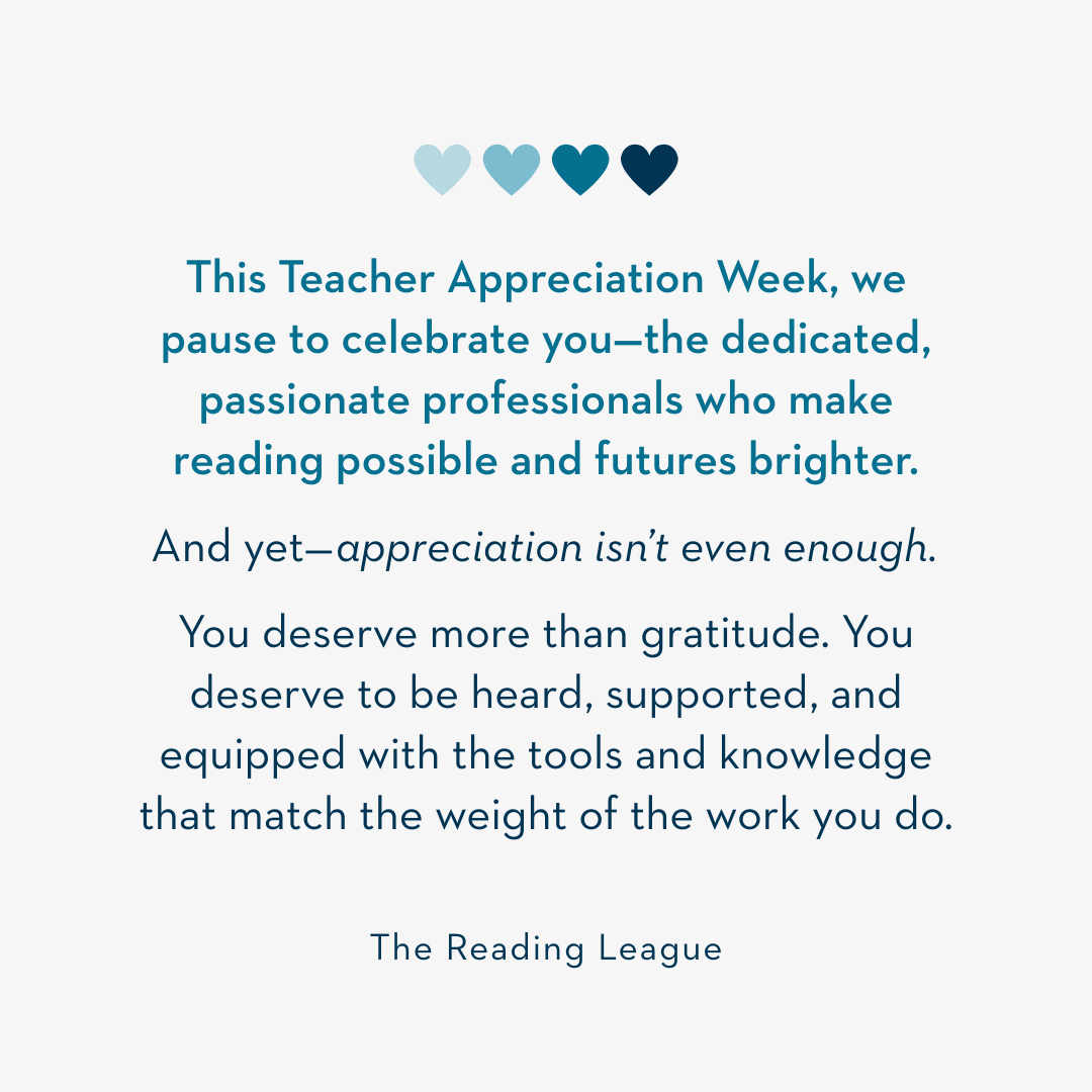 Educators💙 We celebrate YOU this #TeacherAppreciationWeek.

Every day, you inspire learning &amp; help children unlock literacy. Your impact is immeasurable.

We're committed to making evidence-aligned reading instruction the norm—because every teacher &amp; every child is worth it.