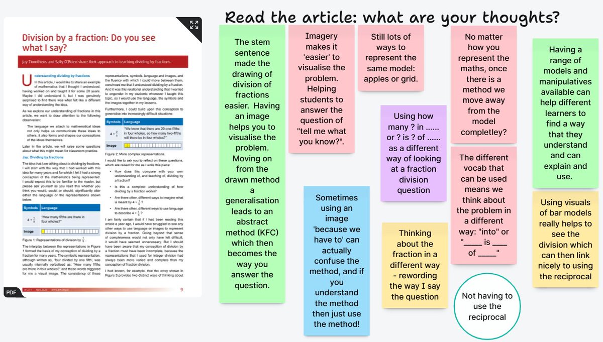 inspiringmaths's tweet photo. Final session with @ncetm #Y5to8continuity WG for @NMMathsHub. The opportunity to reflect deeply about division of fractions was such a treat - such deep thinking from WGPs. Many thanks @ATMMathematics for the inspiring article https://t.co/z1H0sANkma https://t.co/D22w2eyzoJ